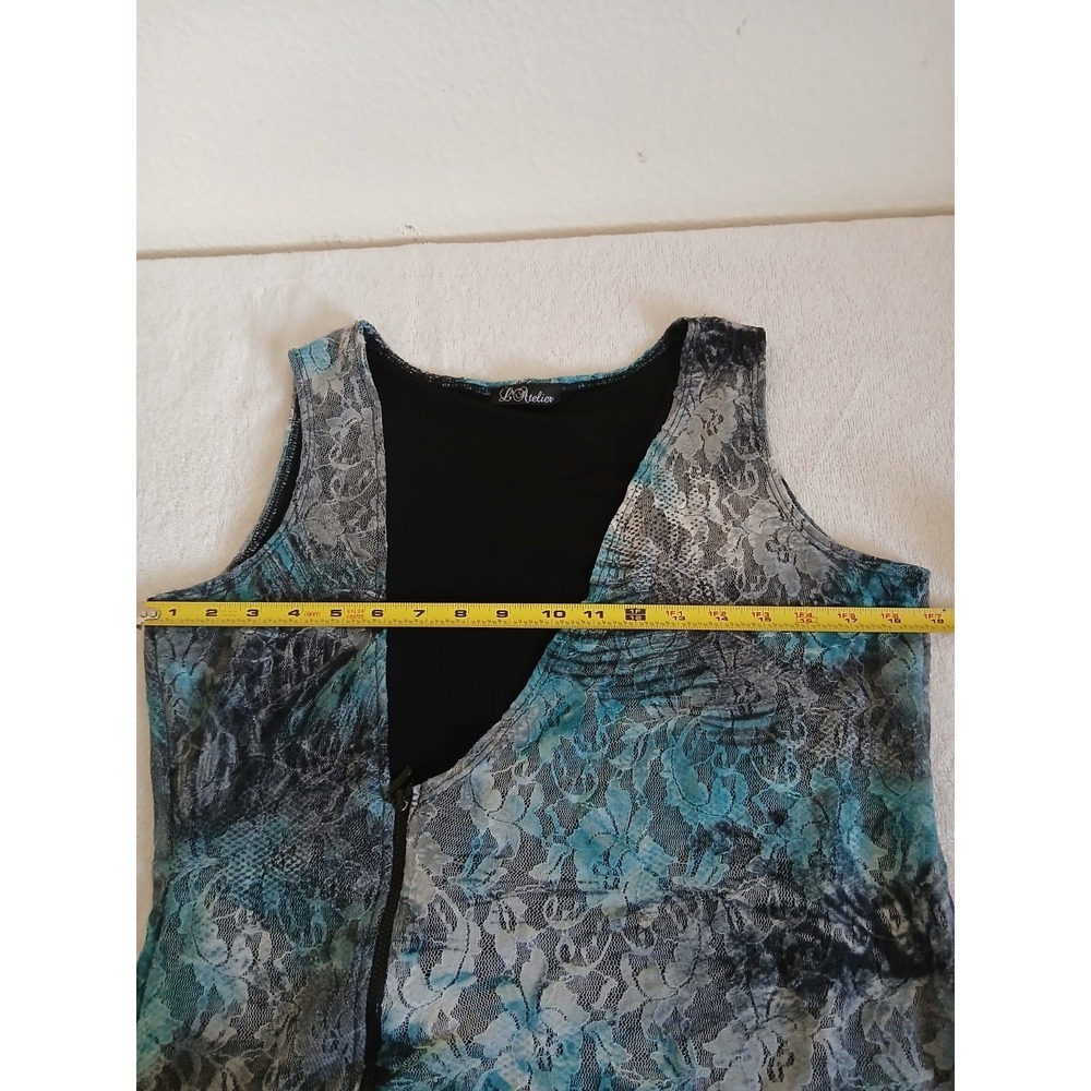 L'Atelier Women Blouse Top Lace Multicolor Sleeveles Zipper Large Boho Chic - Picture 11 of 13